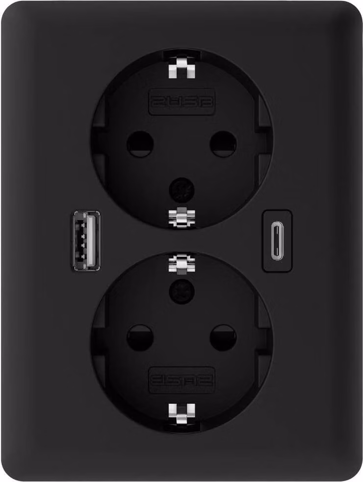 2USB 2U-449719 Presa da incasso con USB-C®, con uscita di ricarica USB Nero (opaco)