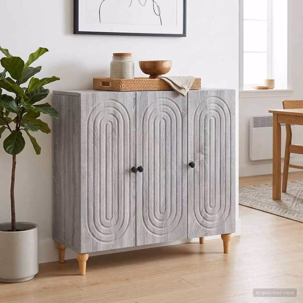 Credenza moderna vidaXL in legno ingegnerizzato e metallo, Grigio Sonoma, L: 89 cm, P: 34,5 cm, H: 80 cm