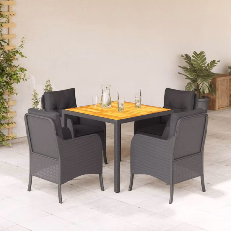 Set da Pranzo da Giardino Moderno vidaXL in Legno di Acacia e Polyrattan Nero con 5 Sedute