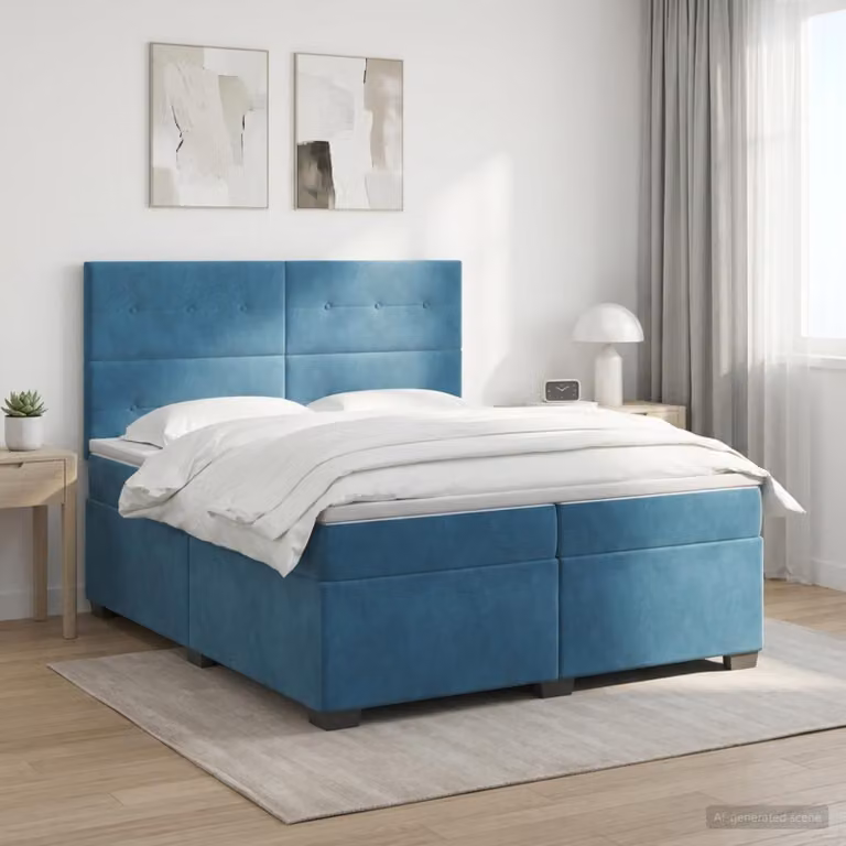 Letto box spring con materasso vidaXL in velluto blu, L/P: 200 x 200 cm