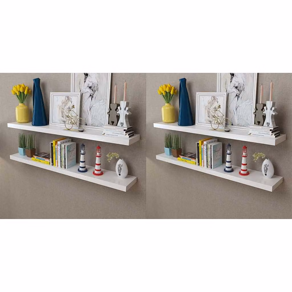 vidaXL Set di 4 mensole a parete bianche in MDF, L: 120 cm – 1