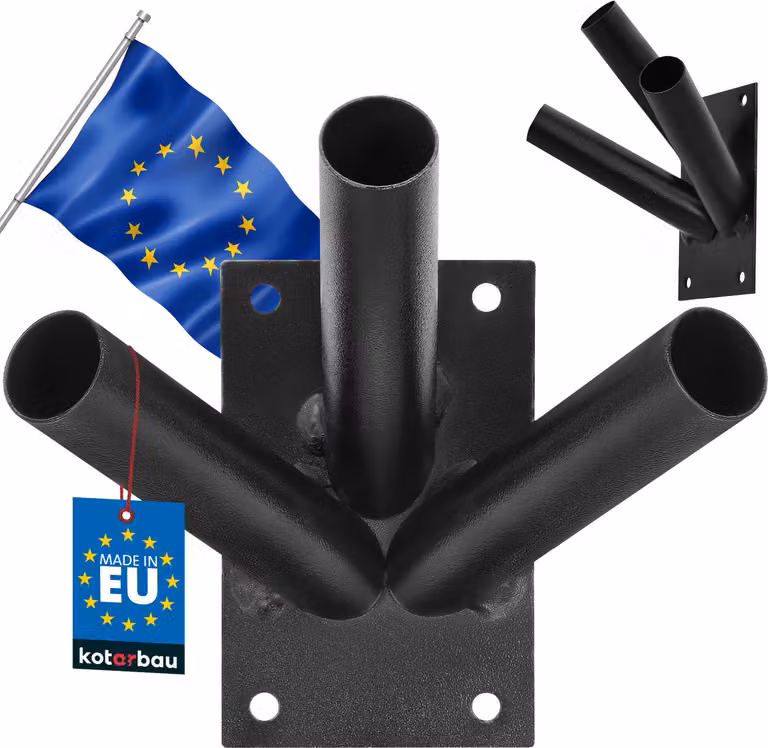 KOTARBAU® Portabandiera avvitabile 3 volte 70 x 110 mm portabandiera portabandiera verniciato a polvere nero portabandiera portabandiera maniglia portabandiera da parete portabandiera da muro
