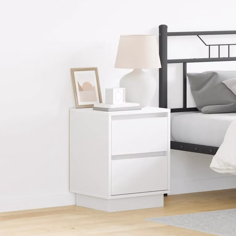 Set di 2 comodini vidaXL moderni in MDF con illuminazione integrata, colore bianco opaco, L 39 x P 34,5 x H 50 cm