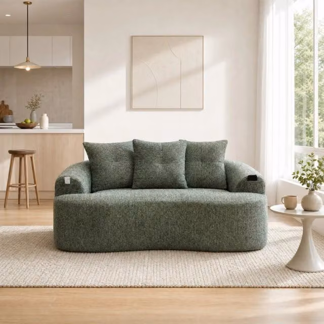 Desviae Divano a 2 posti in ciniglia verde con seduta profonda molle insacchettate e cuscini 60 × 164 × 92 cm