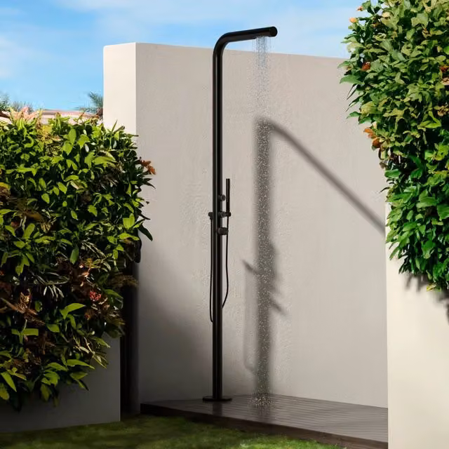 Doccia Esterna SINED in Acciaio Inox Nero Opaco con Miscelatore e Doccetta, Altezza: 221 cm – 1