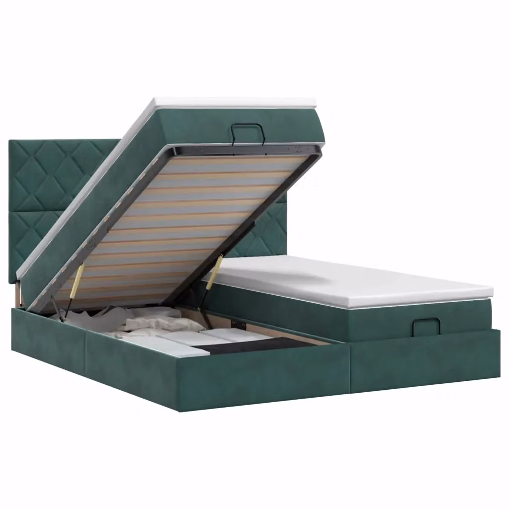 Letto ottomano con contenitore e materasso vidaXL in velluto verde, L/P/H: 200 x 200 x 88 cm – 2