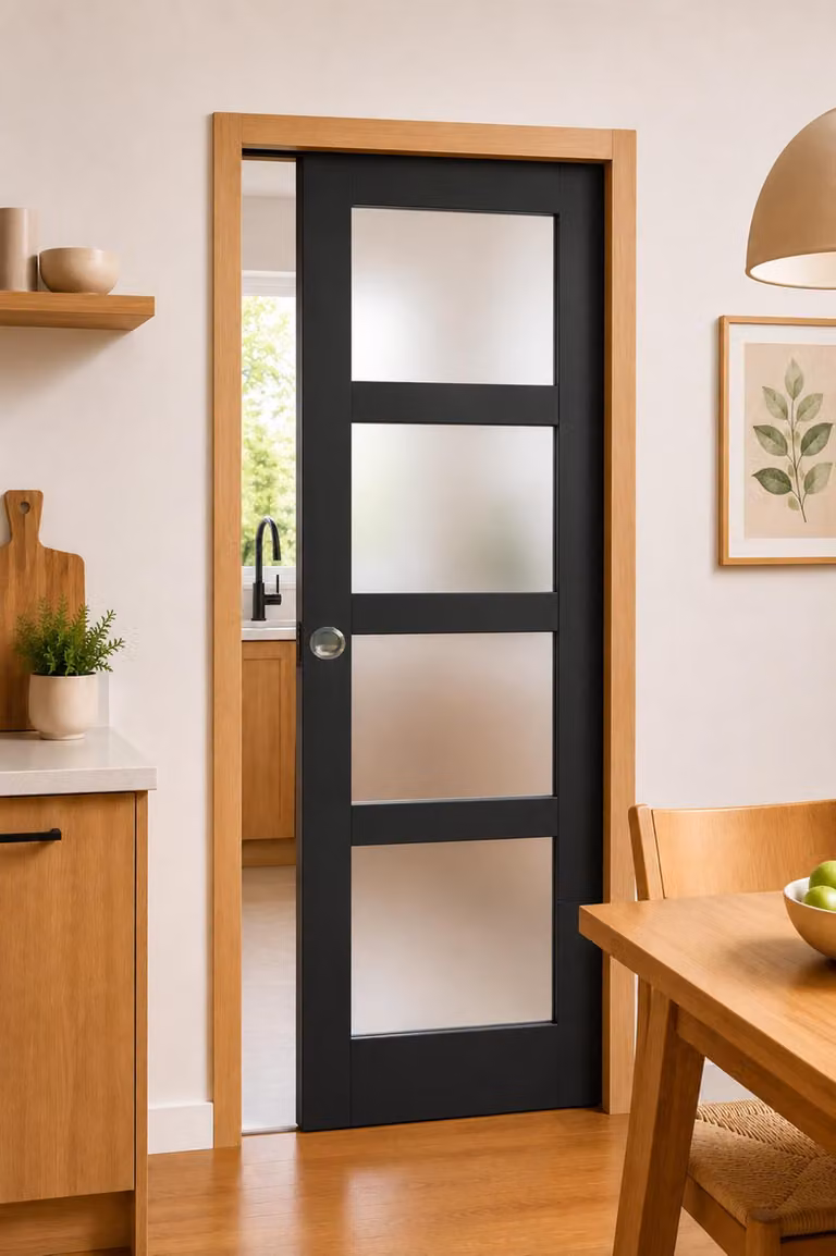 Porta scorrevole Telia nera con vetro H204 x L73 cm, incasso, kit finitura Gd Menuiseries