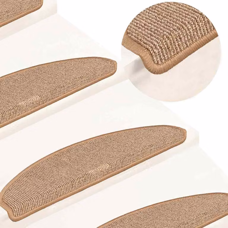 Set di 15 tappetini per scale semicircolari vidaXL, colore marrone chiaro/beige, antiscivolo e fonoassorbenti, L: 65 cm, P: 40 cm, H: 4 cm