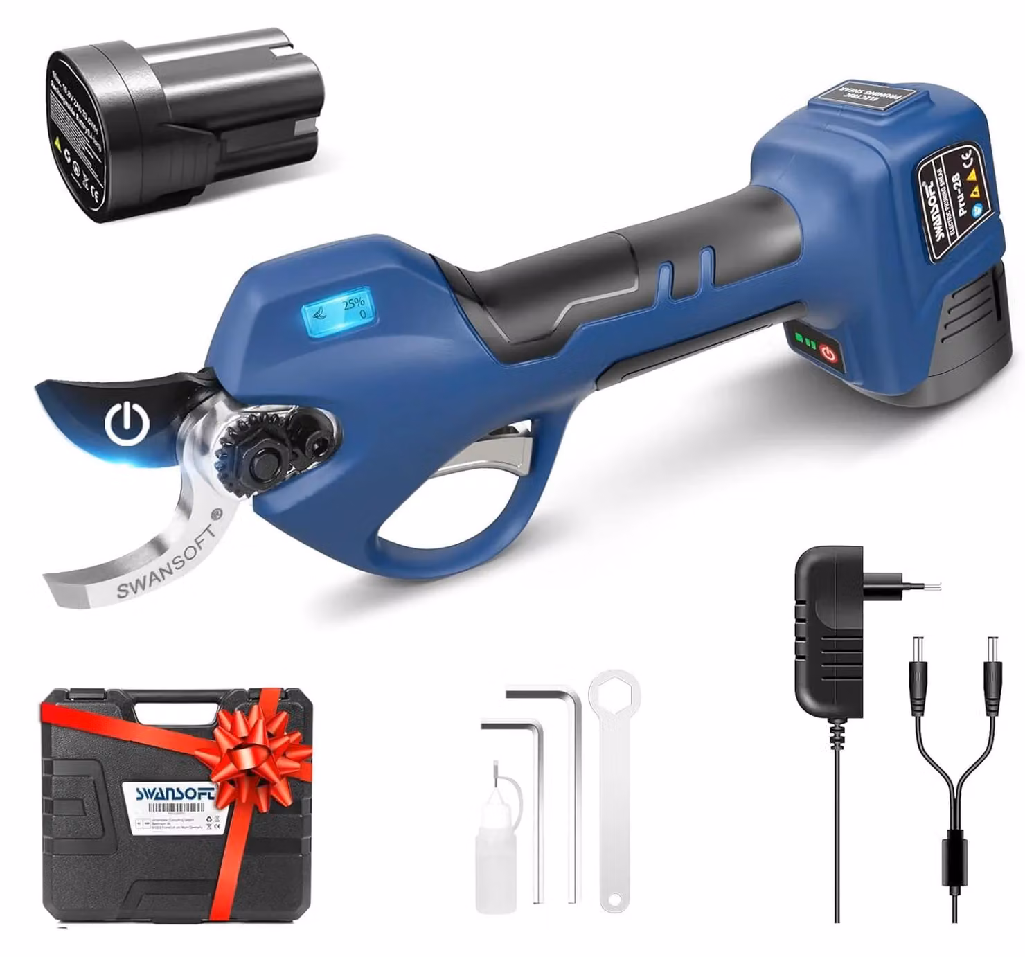 Potatore elettrico, due batterie da 2Ah, motore brushless, colore blu, due batterie incluse