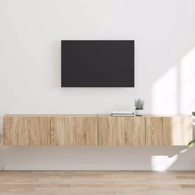 Set di 2 mobili TV da parete vidaXL in legno color beige, design moderno, L 60 x P 31 x H 29.5 cm
