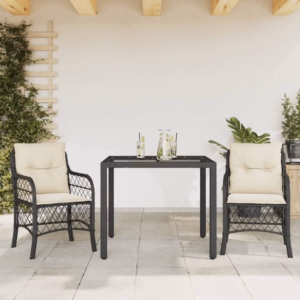 Maison Exclusive - Set da bistrot 3 pezzi con cuscini Nero Poly Rattan
