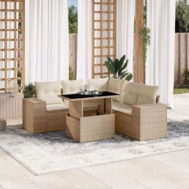 Set Divano da Giardino 6 pz con Cuscini Beige in Polyrattan 3269158
