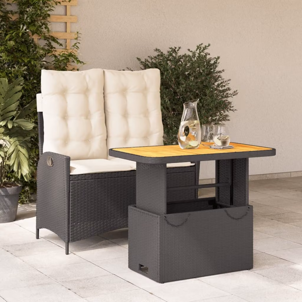 Maison Exclusive - Set da Pranzo da Giardino 2 pz con Cuscini Nero in Polyrattan