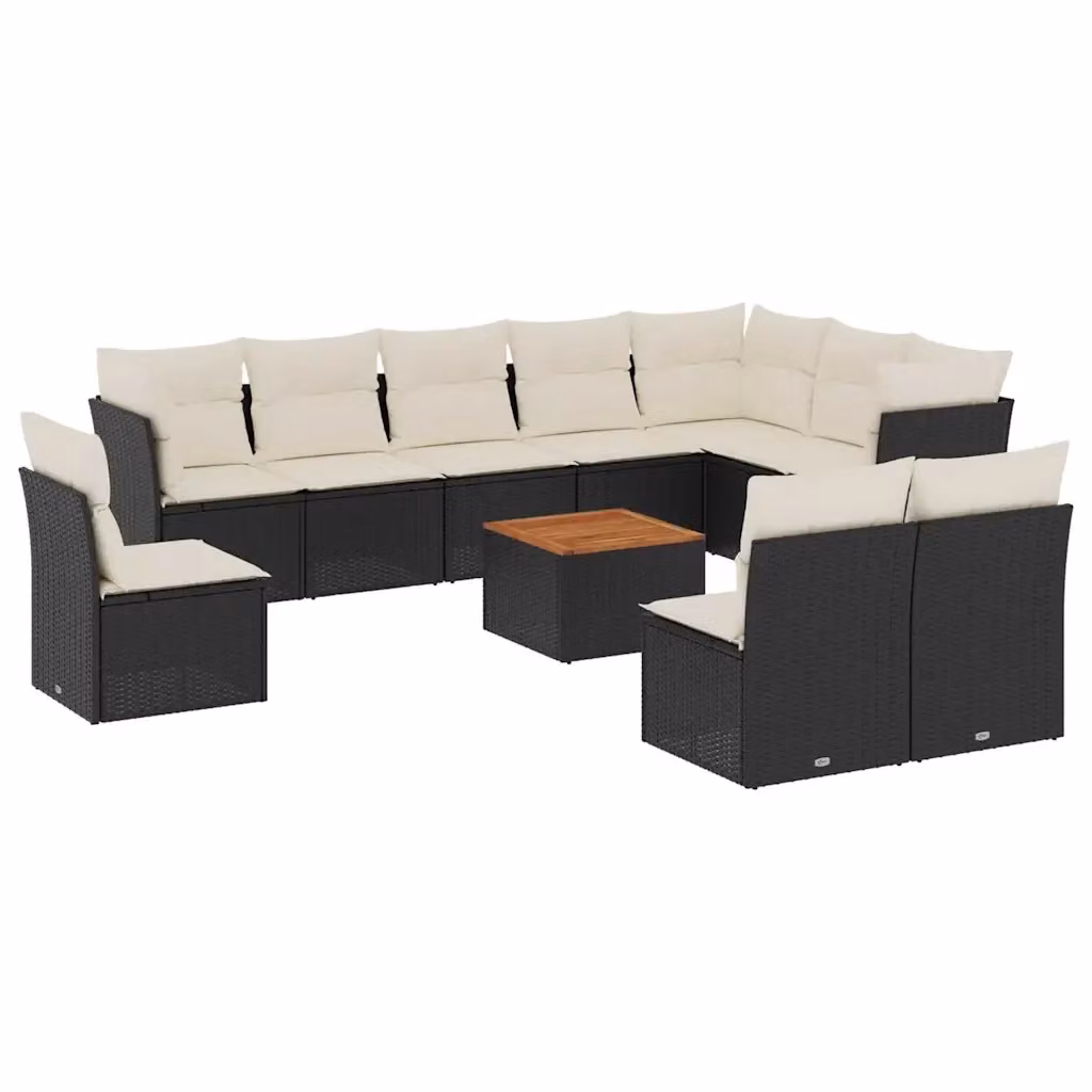 vidaXL Set Divani da Giardino 11 pz a Forma a L con Cuscini in Polyrattan e Tessuto Resistente ai Raggi UV, Colore Nero e Bianco – 2