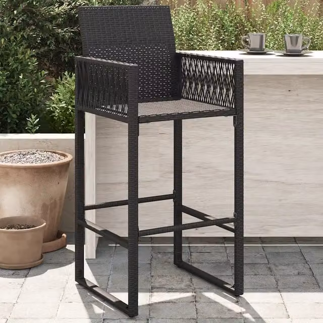 Set di 2 sgabelli da bar da giardino moderni vidaXL in polyrattan nero e metallo opaco