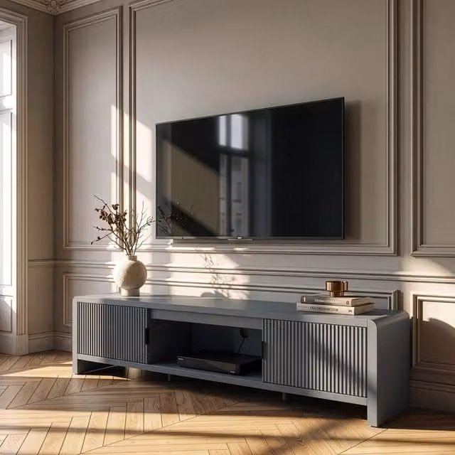 Mobile TV Lukkodso en.casa con 2 Ante e Vano Centrale Aperto, Grigio, L/P/H: 150 x 40 x 40 cm – 1