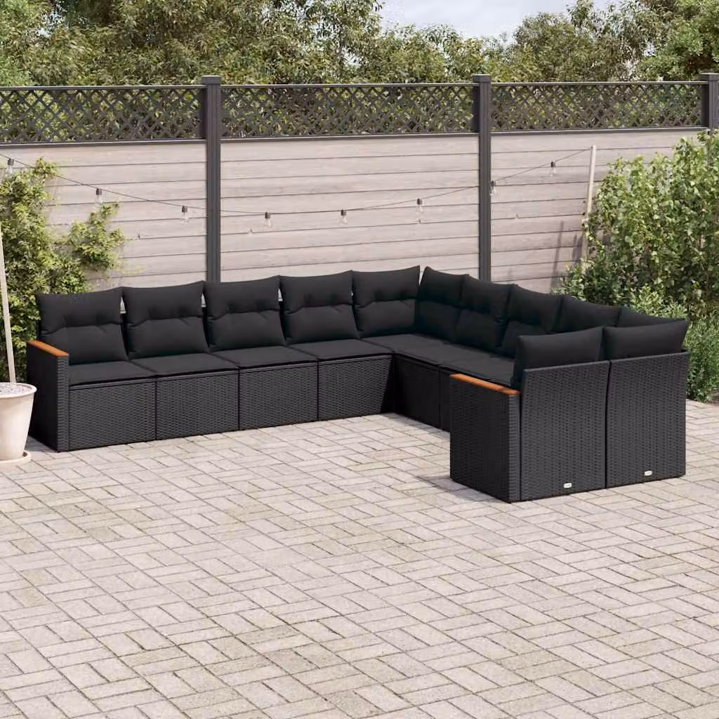 vidaXL Set Divani da Giardino a L in Polyrattan Nero con Cuscini e Coperture Rimovibili – 1