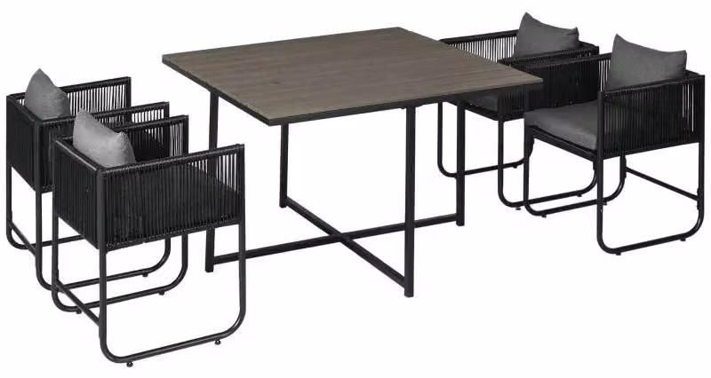 Set da giardino composto da 5 pezzi, con 4 sedie e un tavolo | Colore: Grigio | Dimensioni: 110x110x75 cm