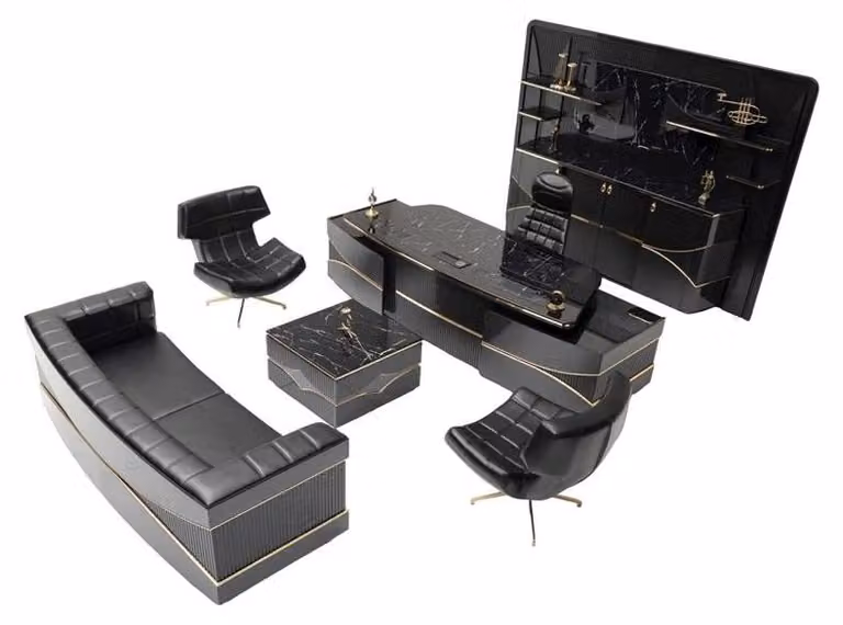 7tlg. Designer Büro Komplette Arbeitstisch Modern Schwarz Arbeitszimmermöbel