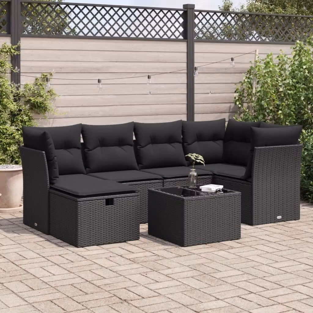 Maison Exclusive - Set da giardino 7 pezzi con cuscini in polyrattan nero
