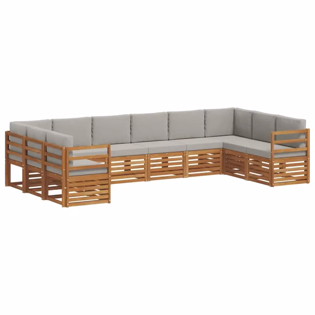 Set di divani da esterno a L con 10 pezzi vidaXL in legno di acacia e tessuto grigio – 2