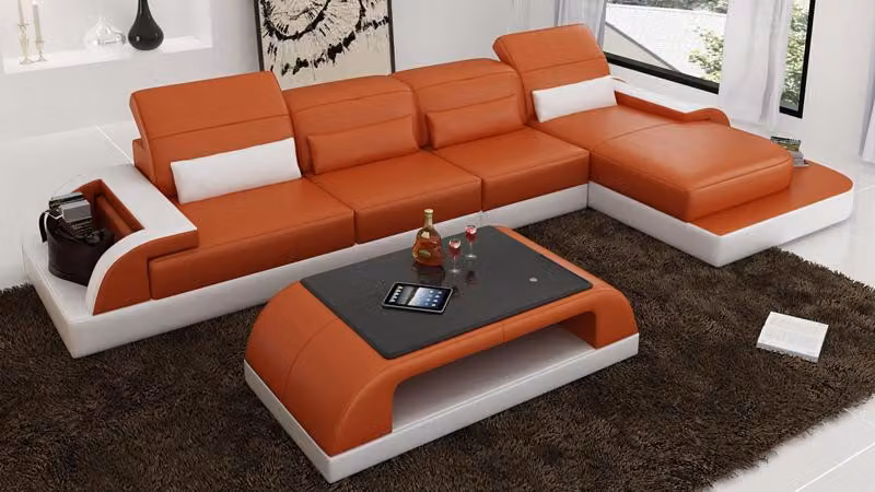 Ledersofa Couch Wohnlandschaft Ecksofa Eck Garnitur Design Modern Sofa L6012C