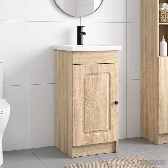 Mobile da bagno moderno vidaXL in legno color rovere con lavabo, L: 42 cm, P: 40 cm, H: 84,5 cm