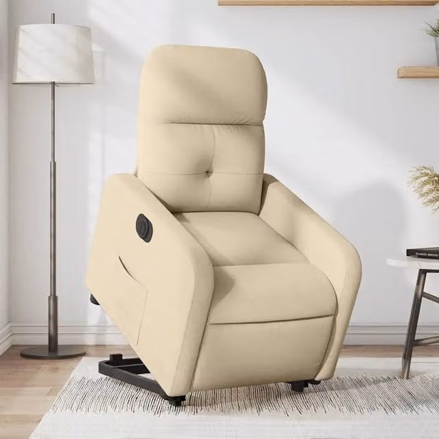 Poltrona Alzapersona Reclinabile Elettrica vidaXL Beige in Tessuto e Finta Pelle con Supporto per Senior e Funzione Auto-Return