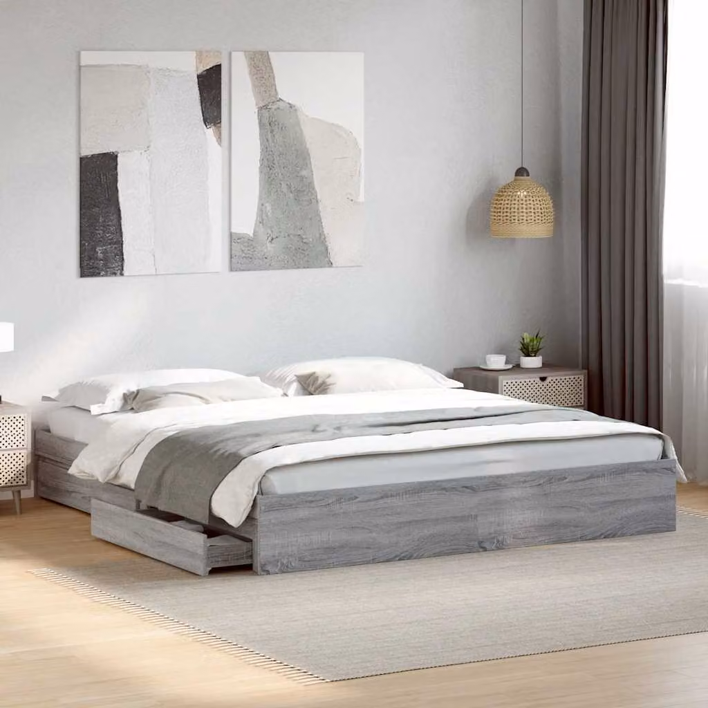 vidaXL Giroletto con Cassetti in Legno Multistrato Grigio Sonoma 200x200 cm – 1