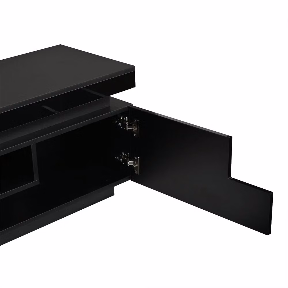 Mobile TV Minimal per soggiorno nero lucido con LED, 2 ante e 1 cassetto, L: 175 cm, P: 38 cm, H: 45 cm – 2