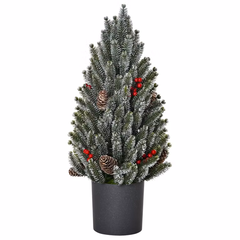 Mini albero di Natale con pigne, bacche rosse e vaso decorativo, altezza 50 cm, multicolore
