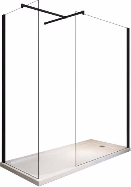 Box Per Doccia Angolare tipo walk-in h 200 8MM Con Vetri Trasparenti Telaio Nero Opaco - 70X110 REVERSIBILE