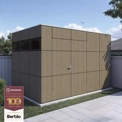 Bertilo Gartenhaus HPL 2 - 6 mm Grau-Braun (Milano Grigio) HPL 2: 345 x 228 cm