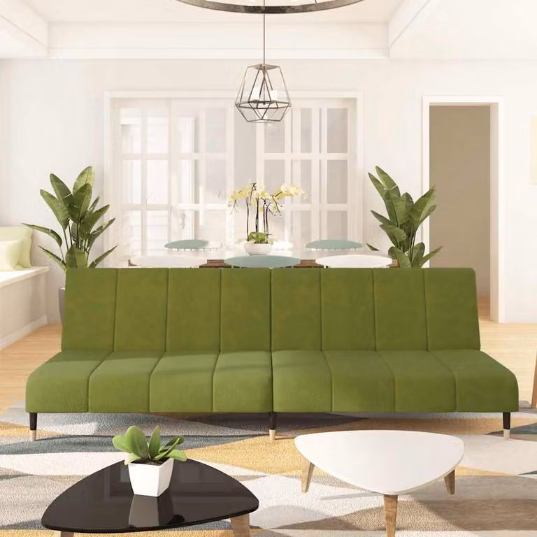 vidaXL Divano Letto Click-Clack in Velluto Verde con Poggiatesta Regolabile per Soggiorno e Ufficio, L/P/H: 200 x 90 x 69 cm