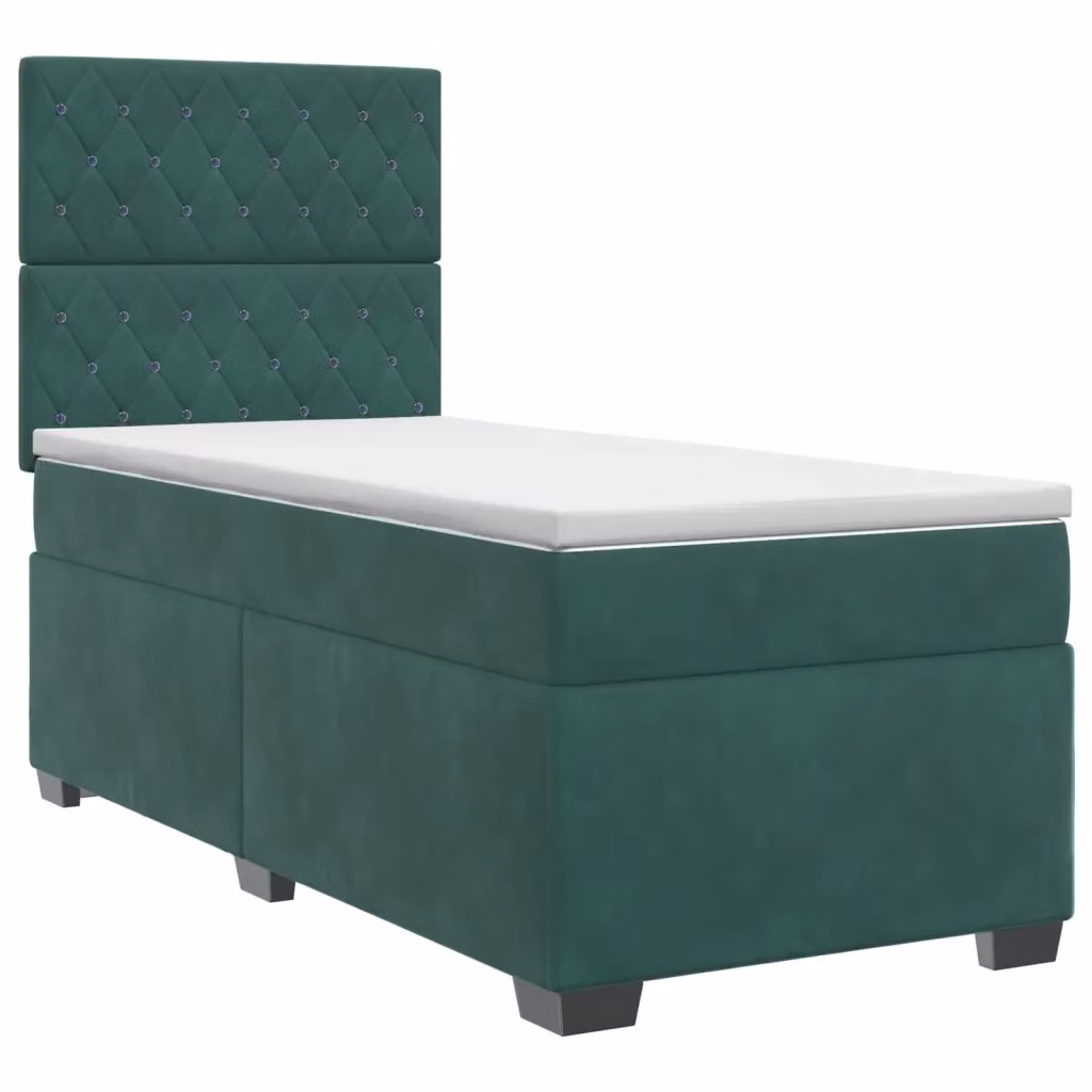 Letto box spring con materasso vidaXL in velluto verde scuro con base a sollevamento L/P: 100 x 200 cm – 2