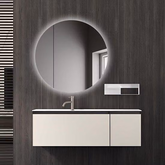 Specchio a muro rotondo - Arredobagno - Organizzatore per il bagno - Con illuminazione LED integrata - Diametro 60 cm - Bianco