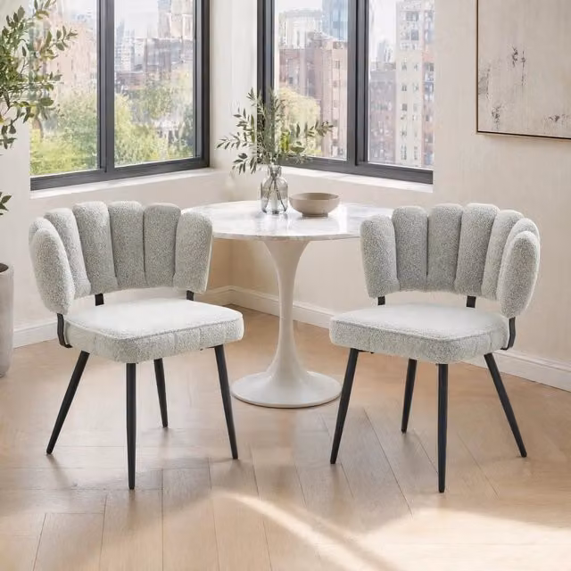 Set da 2 sedie da pranzo moderne REDOM in tessuto grigio e metallo nero