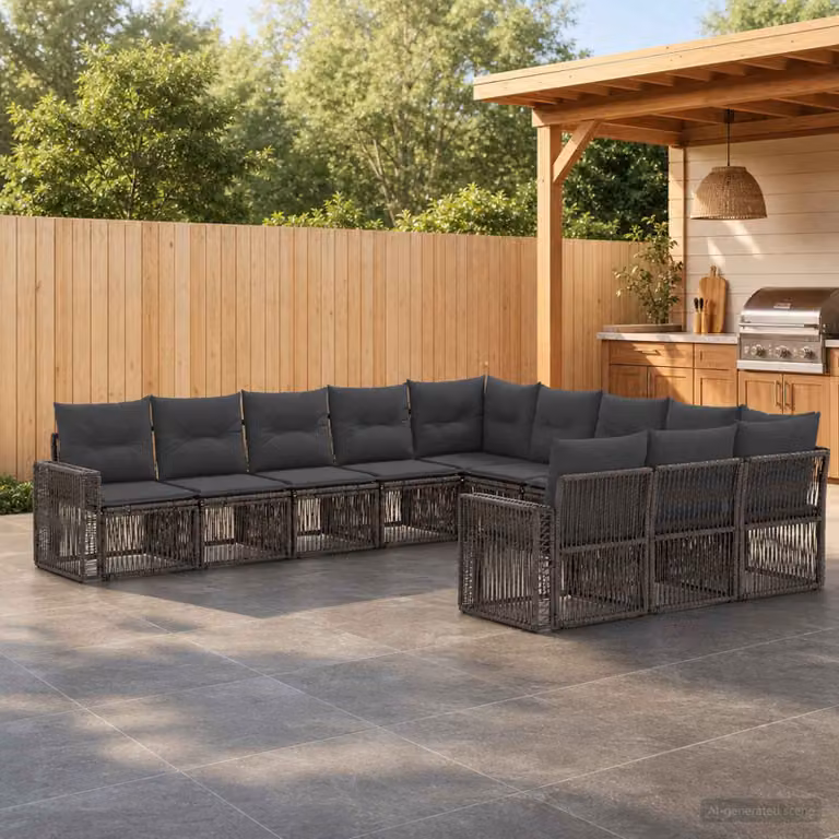 Set Divano da Giardino vidaXL 11 pz a forma a U in Polyrattan Grigio e Antracite con Cuscini Imbottiti e Struttura in Acciaio