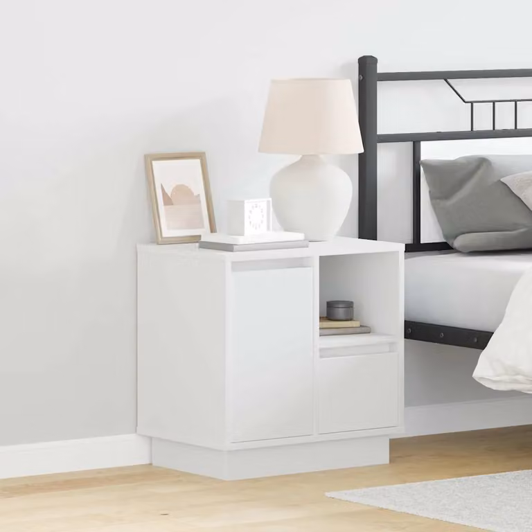 Set di 2 Armadi da Notte vidaXL Bianchi con Illuminazione Integrata in MDF, L/P/H: 50 x 34,5 x 50 cm