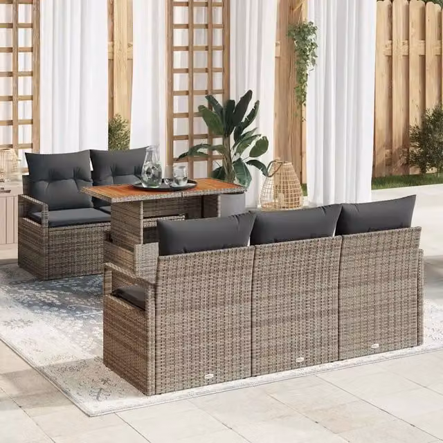 Set Divano da Giardino 6 pz Grigio Poly Rattan 3358386