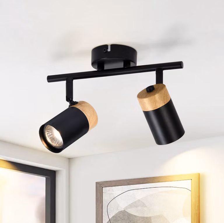 ZMH plafoniera soffitto legno faretto 2 fiamme GU10 plafoniera nera orientabile 330° faretto per corridoio garage soggiorno camera da letto cucina