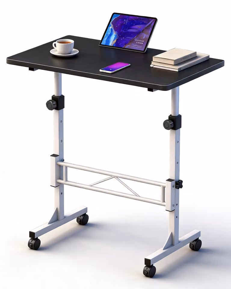 Omgoods - Scrivania regolabile in altezza con ruote, scrivania mobile per computer, nera e bianca - Regolabile in altezza, ideale per casa o ufficio