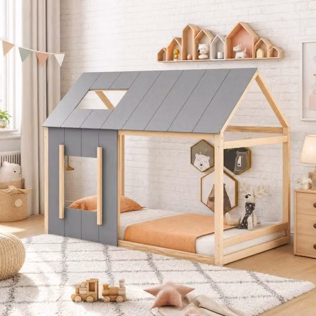 Letto per bambini a casetta 90 x 200 cm in pino naturale