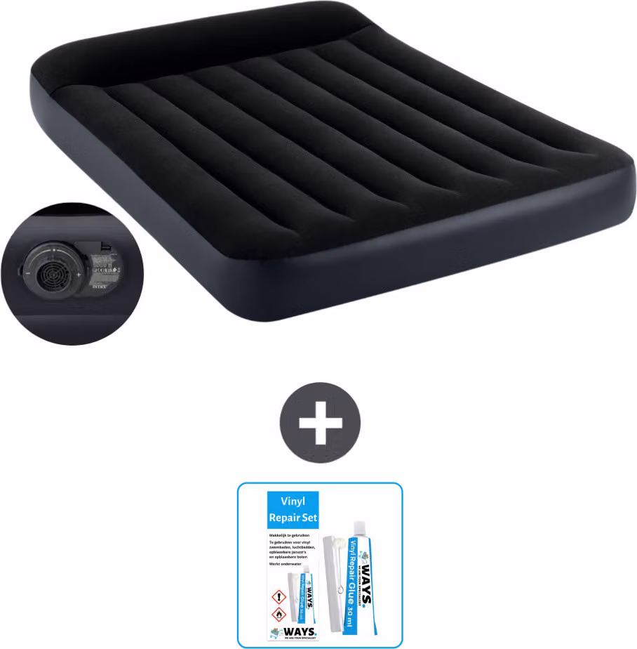 Intex Airbed - Letto matrimoniale - 137 x 191 x 25 cm - Blu - Pompa inclusa - Kit di riparazione