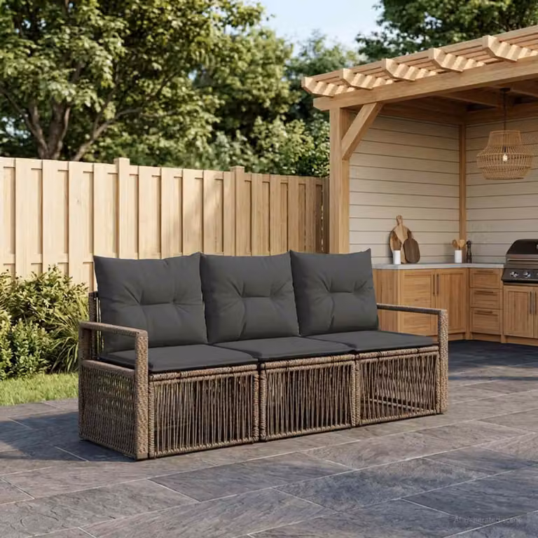 Set Divano da Giardino vidaXL 3 Pezzi in Polyrattan Grigio con Cuscini Imbottiti e Struttura in Acciaio
