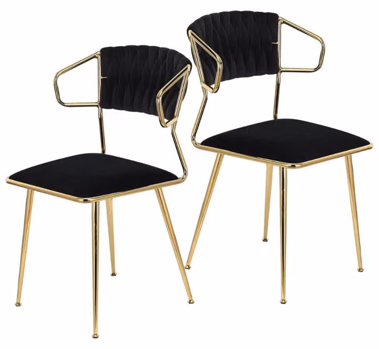 AIORBER, set da 2 sedie da pranzo in velluto, sedie da cucina con braccioli, sedie imbottite con struttura in metallo color oro, nero