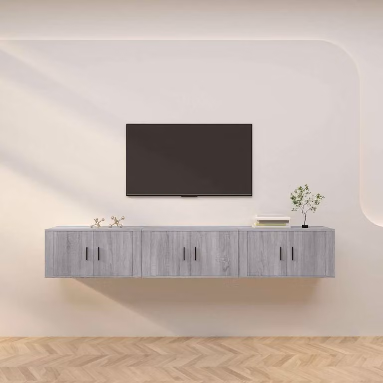 Set di 3 mobili porta TV da parete vidaXL in legno MDF grigio opaco L: 80 cm, P: 34,5 cm, H: 40 cm
