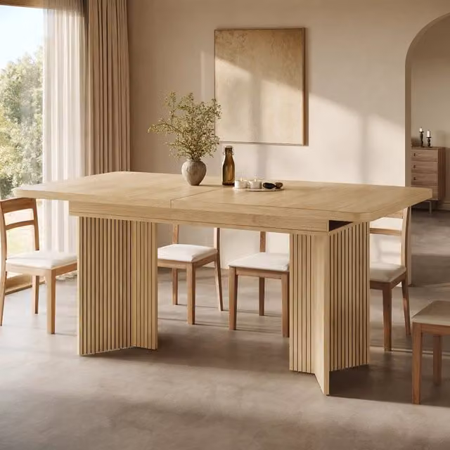 Tavolo da pranzo rettangolare estensibile Mivray in MDF e metallo, colore marrone e beige