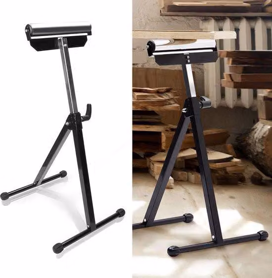 Supporto regolabile per rulli in acciaio, altezza regolabile da 68 a 108 cm, capacità di carico di 60 kg, colore nero