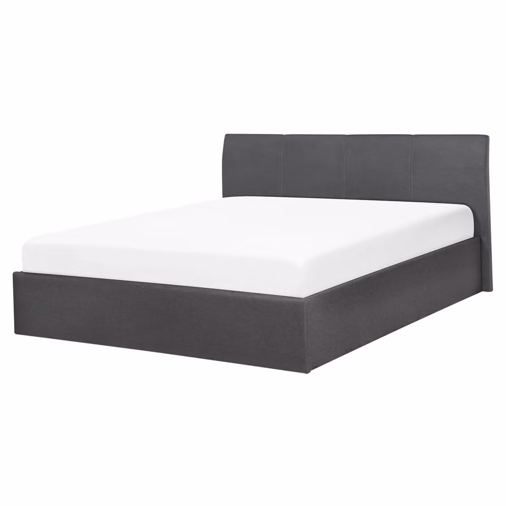 Letto matrimoniale Beliani con contenitore a sollevamento, rivestimento in tessuto grigio e struttura in legno, L/P/H: 160 x 200 x 177 cm – 2